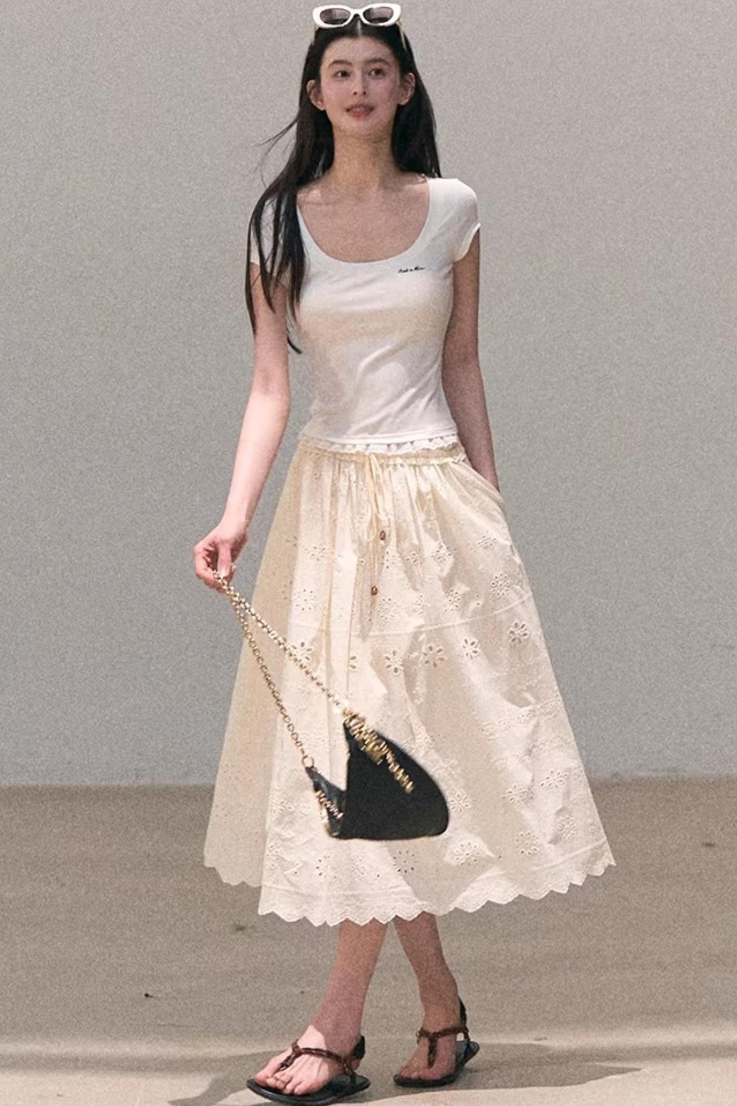 레이스 보헤미안 반팔 티셔츠