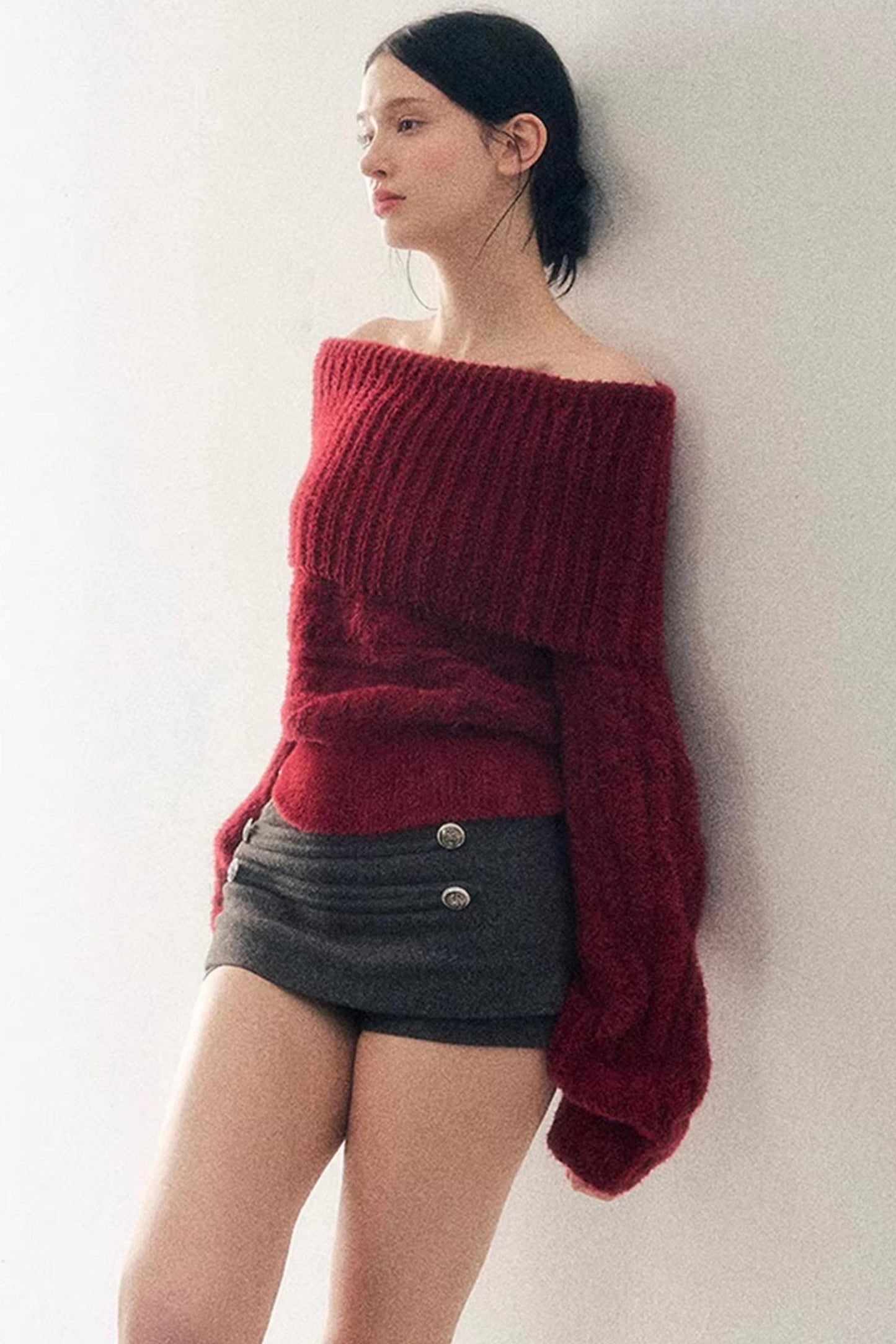 Off-Shoulder Cable Knit Sweater