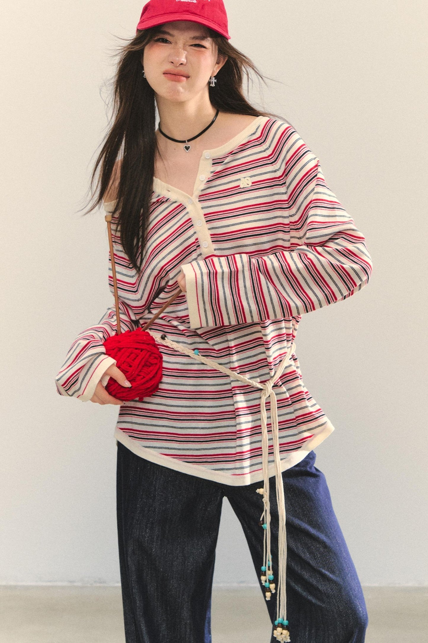 Pink Striped Knit Top
