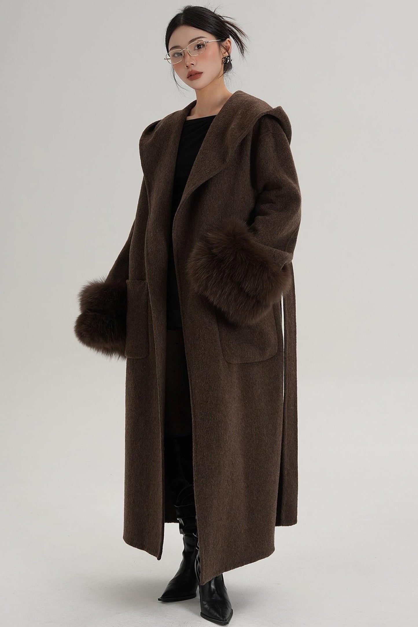 Fox Sleeve Wool Coat