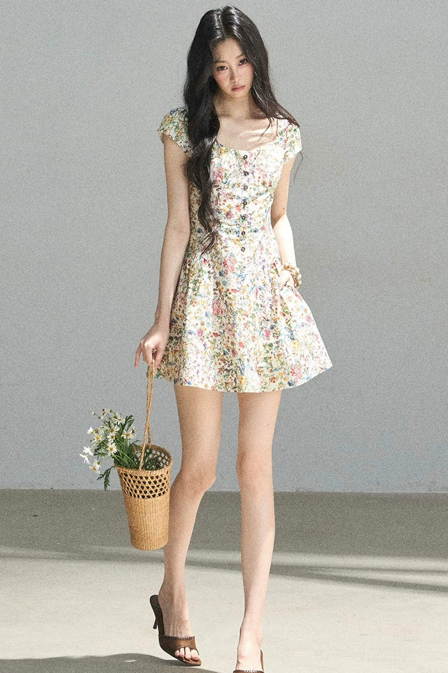 Youthful Floral Puffy Dress