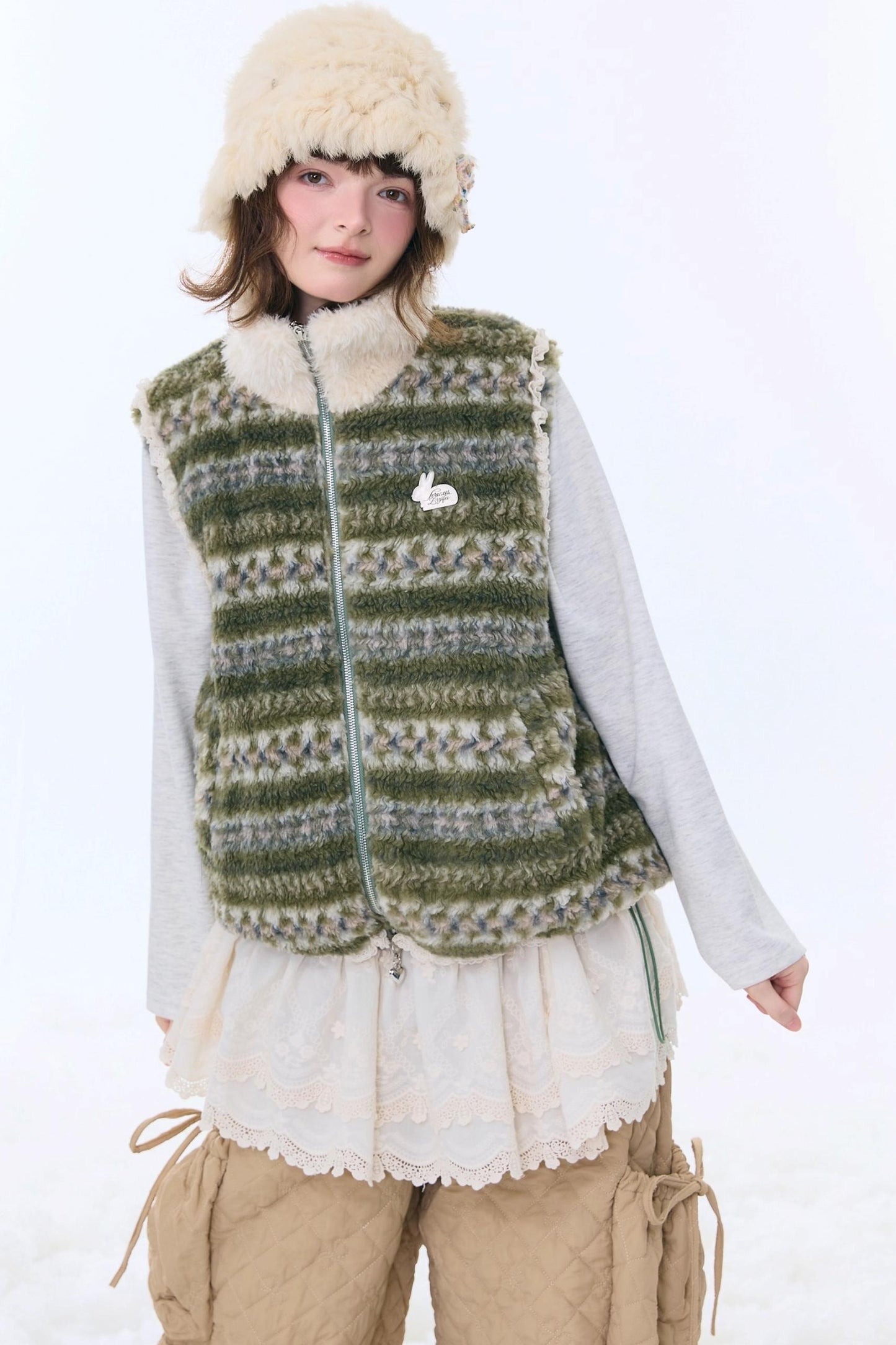 Retro Fair Isle Fleece Vest Jacket