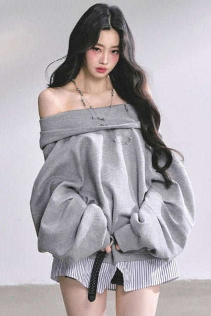 One Shoulder Grayscale Sweatshirt Dress