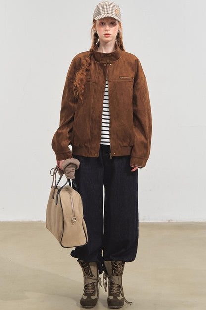 Lapel Suede Silhouette Jacket