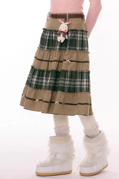 Patchwork Plaid Mid-Length Skirt