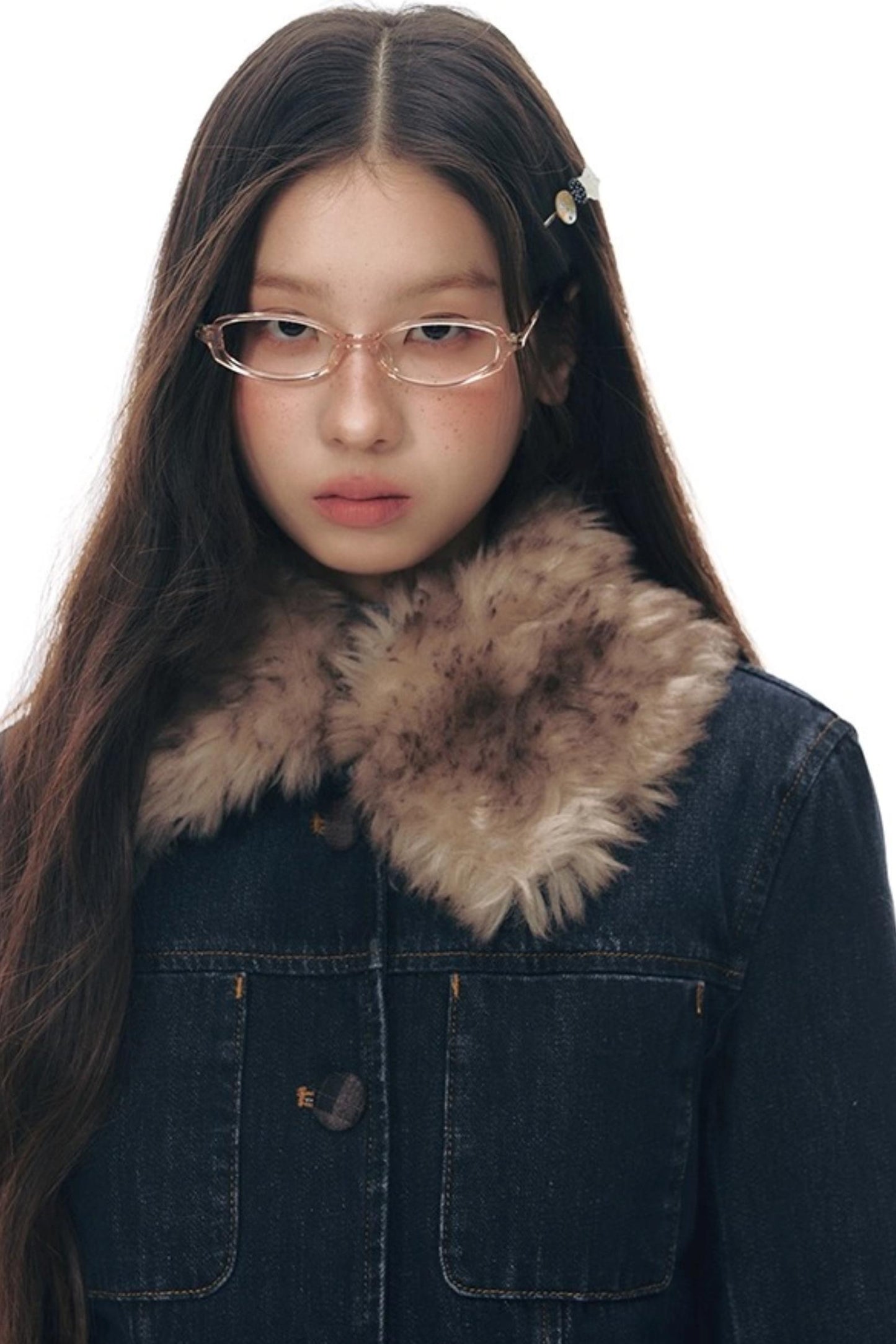 Detachable Fur Collar Denim Jacket Set-Up