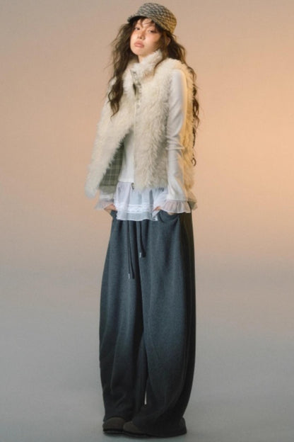 Plaid Patchwork Lamb Wool Reversible Vest