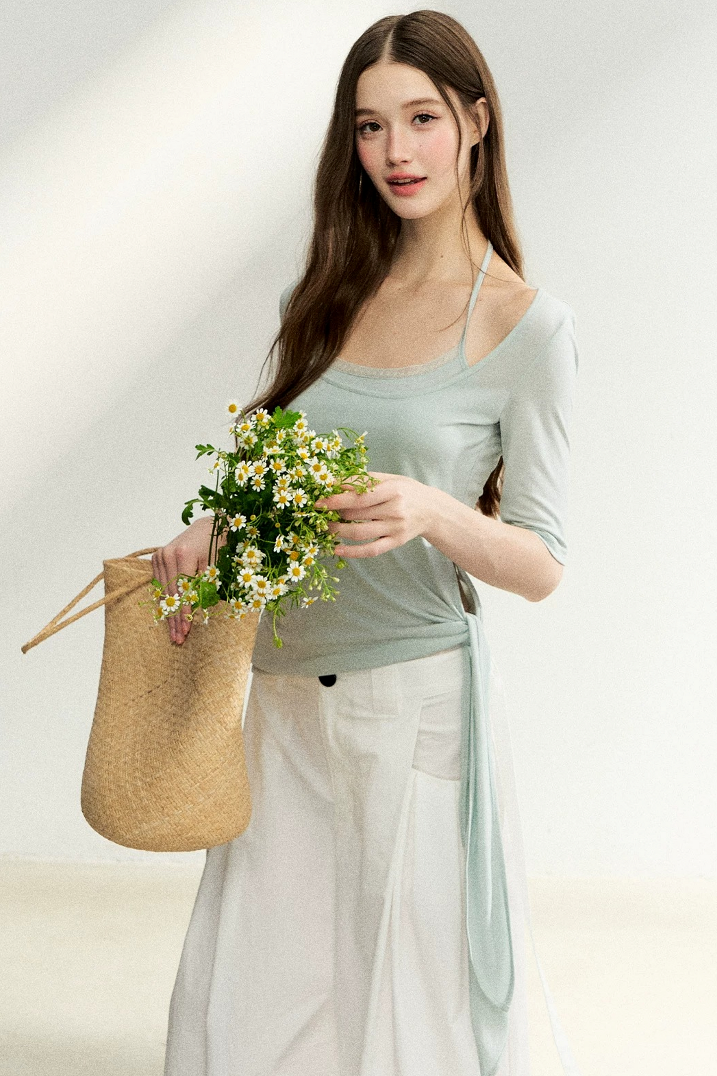 Double-Layer Tie-Waist Top