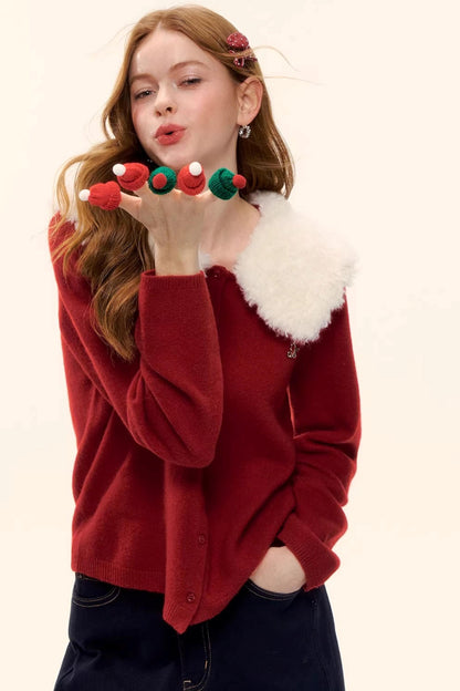 Wool Detachable Fur Collar Cardigan