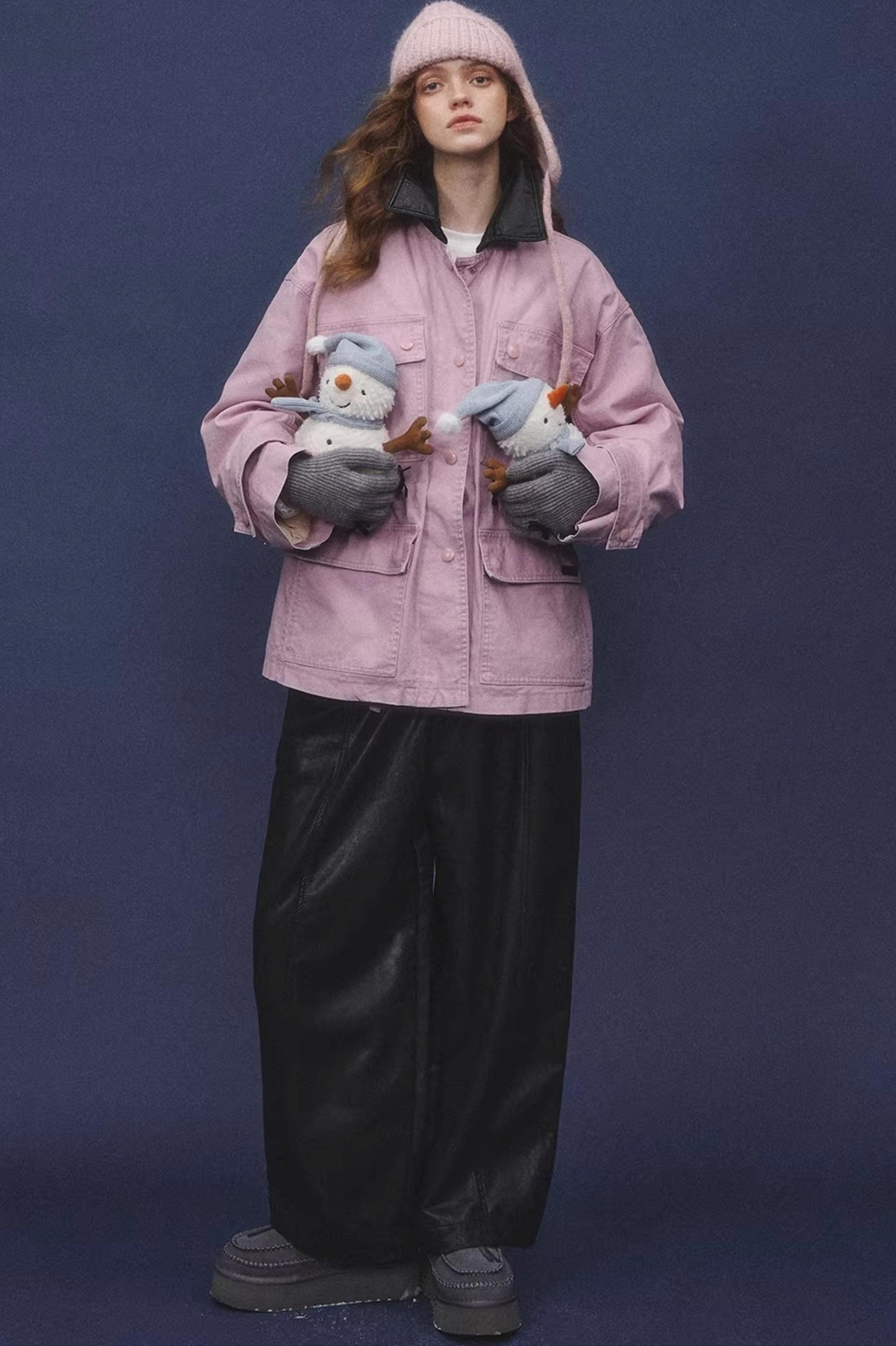 Elastic Waist Black Leather Pants