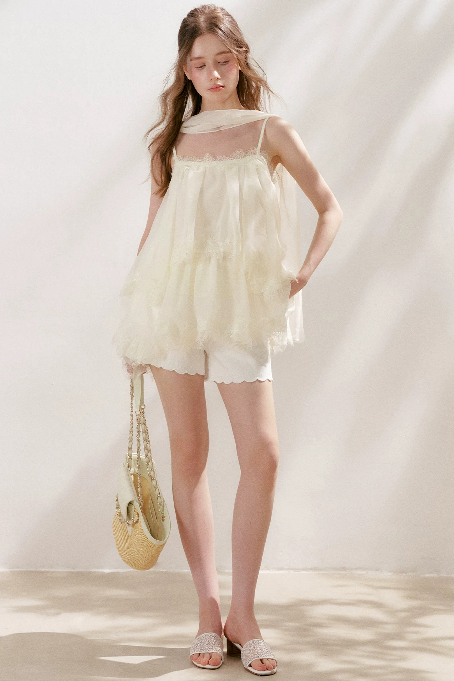 French Lace Mesh A-Line Skirt