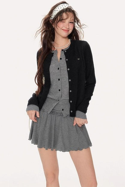 Sweet Girly Contrast Knitted Cardigan