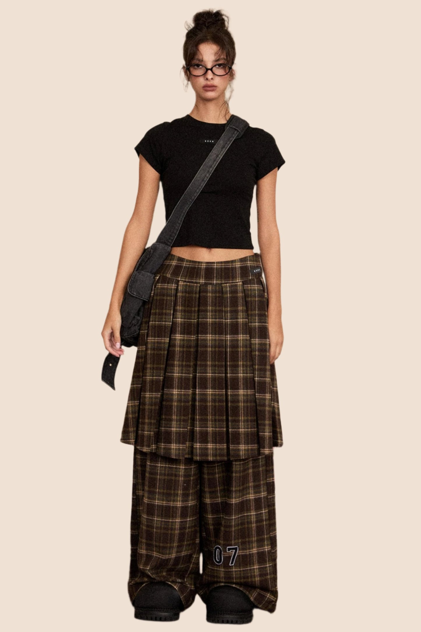 EZEK AMERICAN RETRO WOOLEN PLAID CASUAL WIDE-LEG PANTS WOMEN'S AUTUMN AND WINTER NEW HIGH-WAISTED SKIRT MOP PANTS TIDE