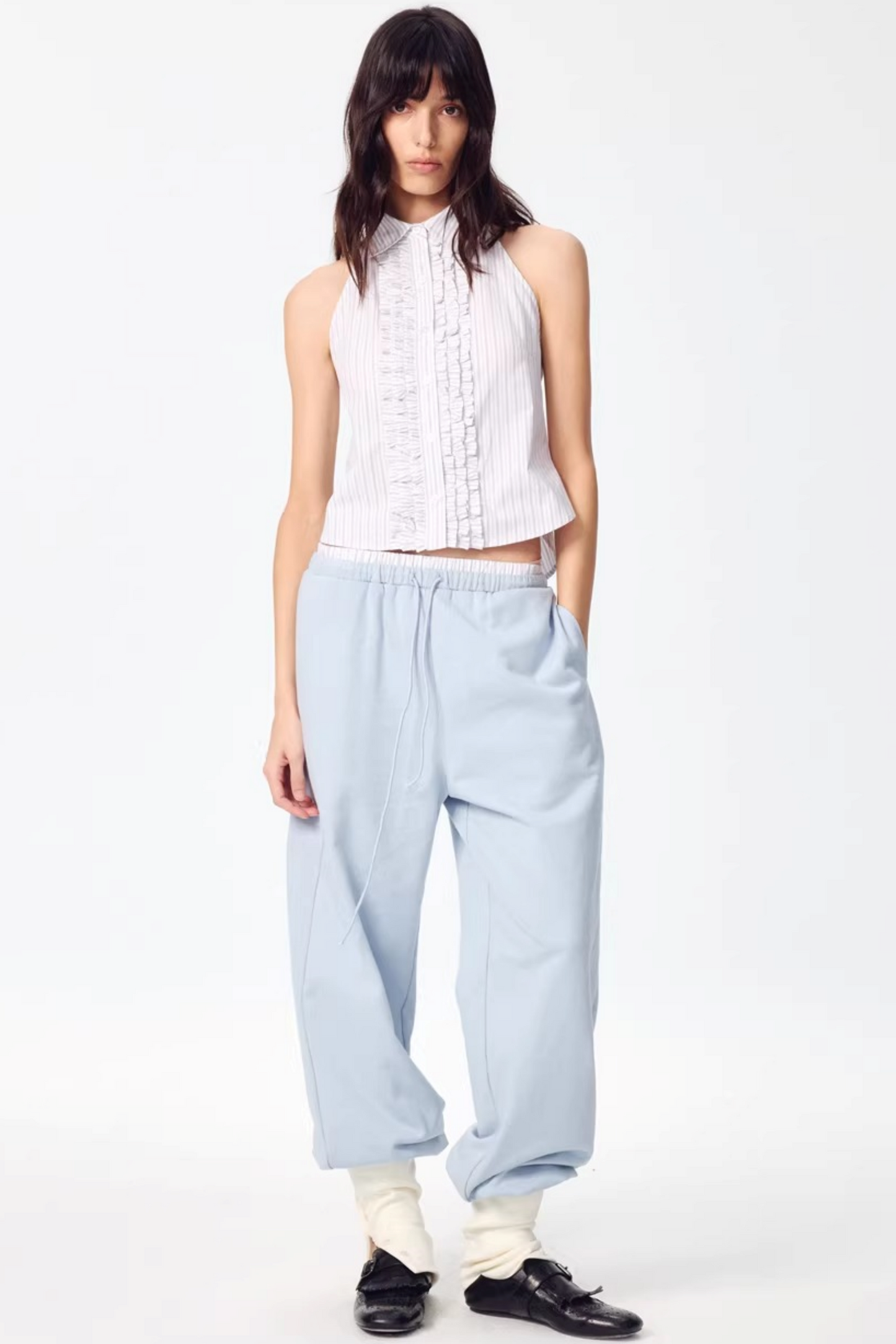 Patchwork Double Waistband Jogger Pants