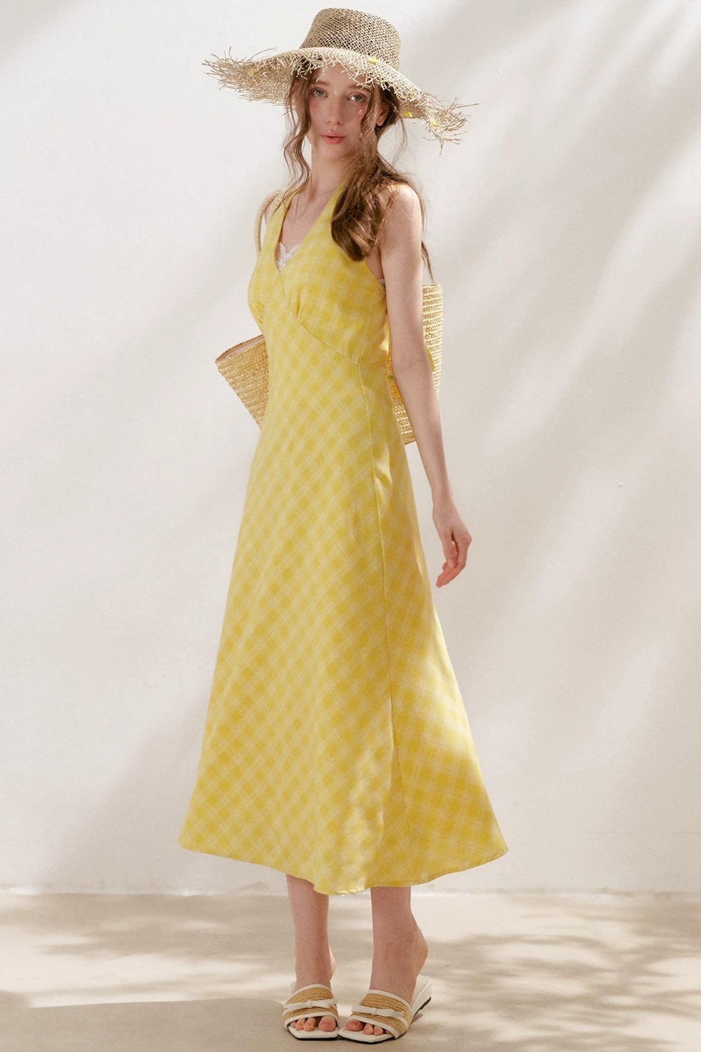 Staycation Plaid Halter Dress