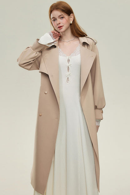 Oatmeal Chic Double-Breasted Trench Coat