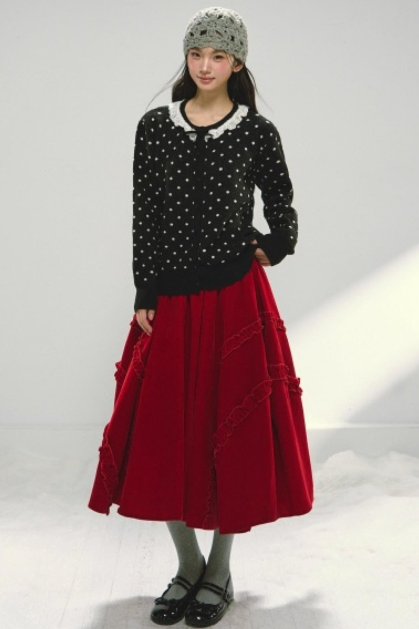 Lace Collar Polka Dot Cardigan