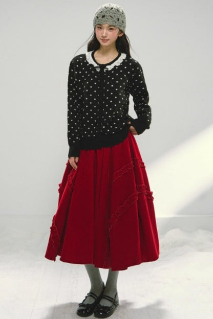 Lace Collar Polka Dot Cardigan