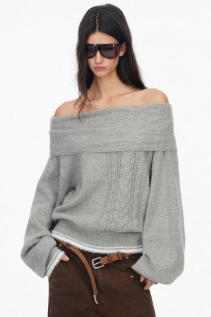 Off-Shoulder Color-Blocked Knit Sweater