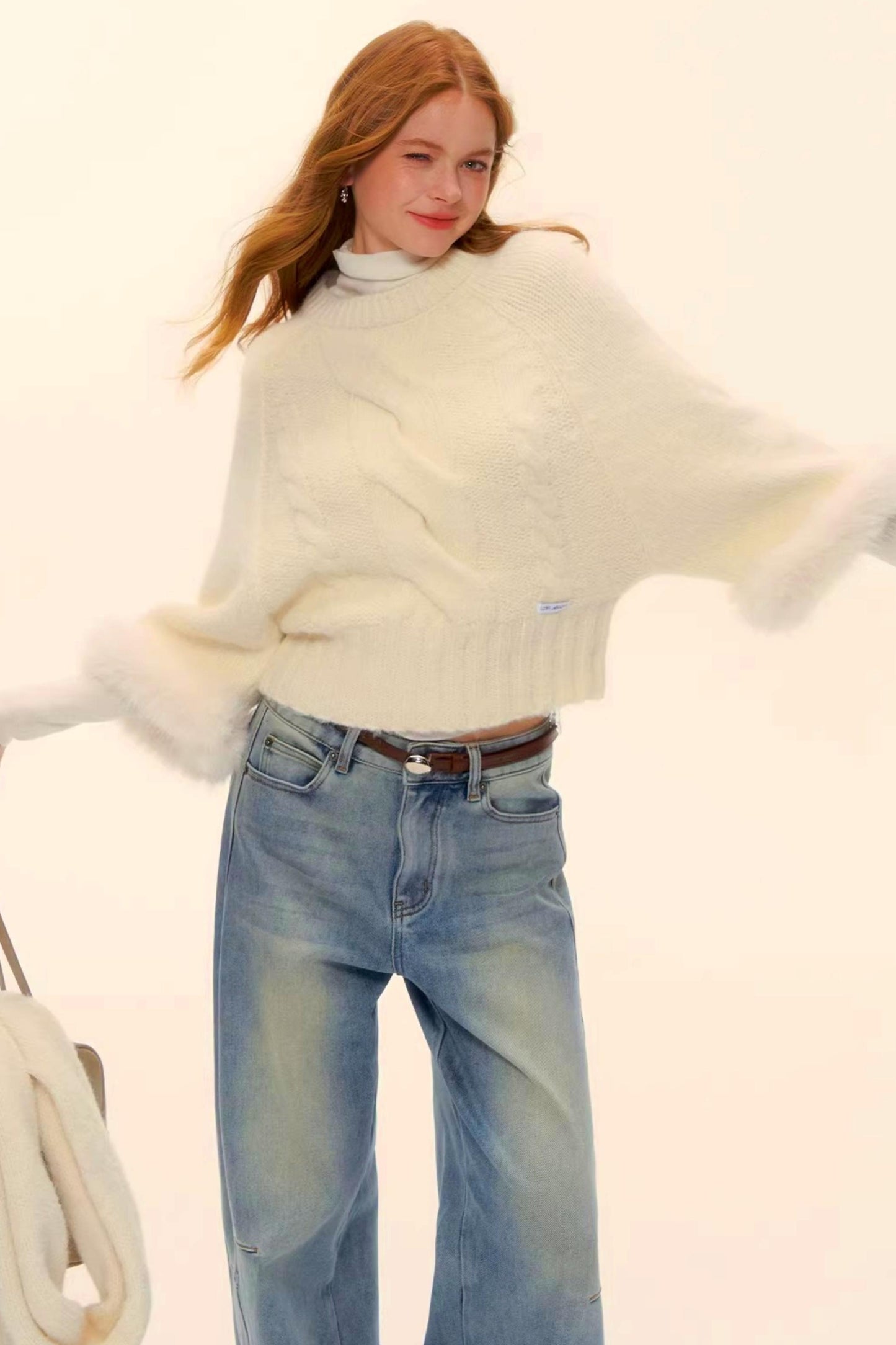 울 혼방 플러시 엣지 스웨터 스카프 세트