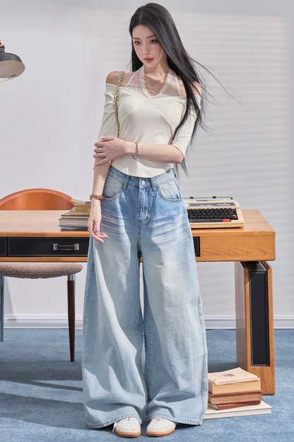 High-Waisted Drapey Denim Pants