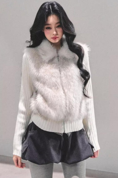 Faux Fur Leopard Knit Jacket