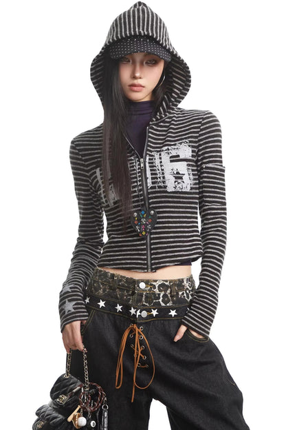 Retro Striped Hooded Sweatshirt