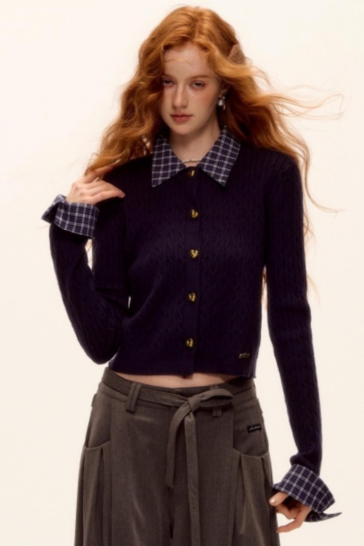 Wool Blend Plaid Knit Top