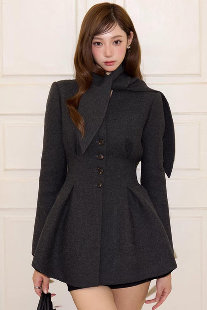 V-Neck Woolen Trench Coat Set