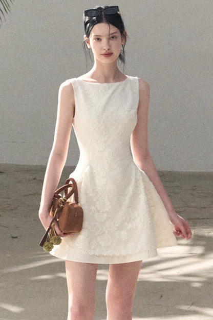 Wool Blend Embossed Floral Dress