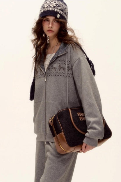 Fair Isle Quilted Jacket Pants Set-Up