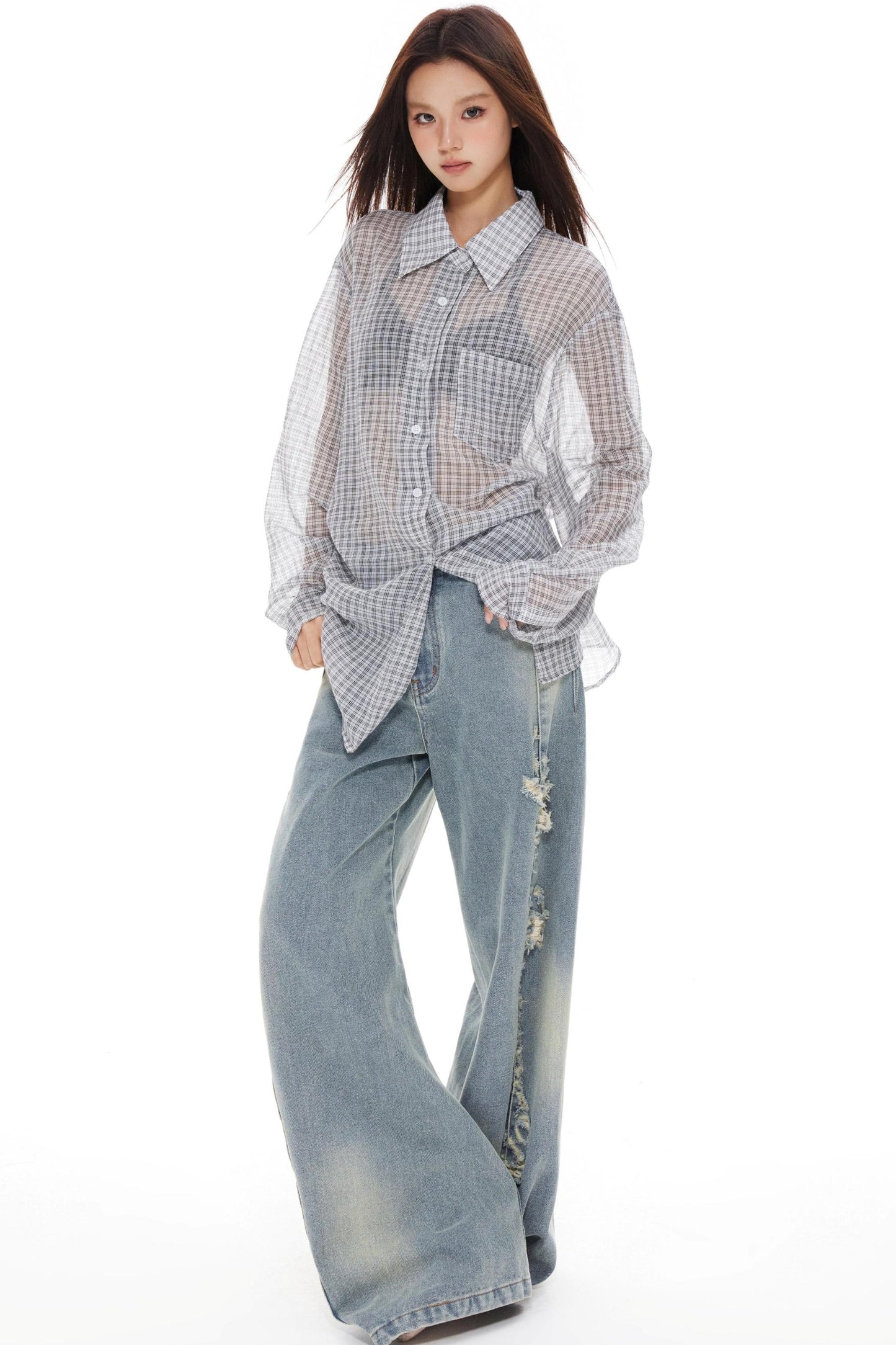 Blue Distressed Denim Pants