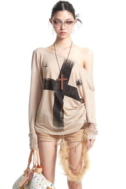 Cross Print Long Sleeve T-Shirt