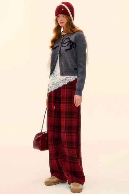 Woolen Plaid Retro Fleece-Lined Pants