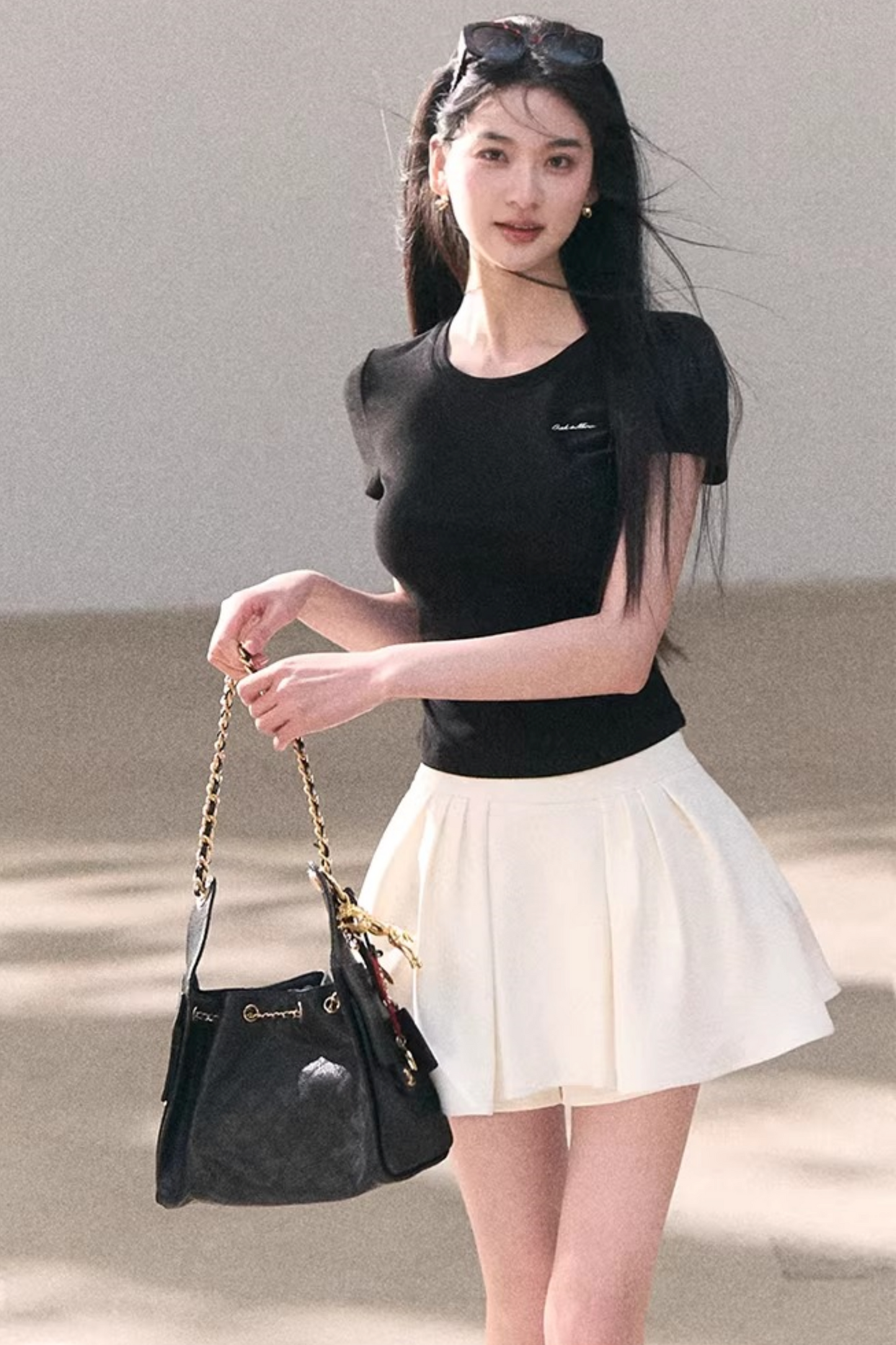 Contrast Embroidered Ruched Top