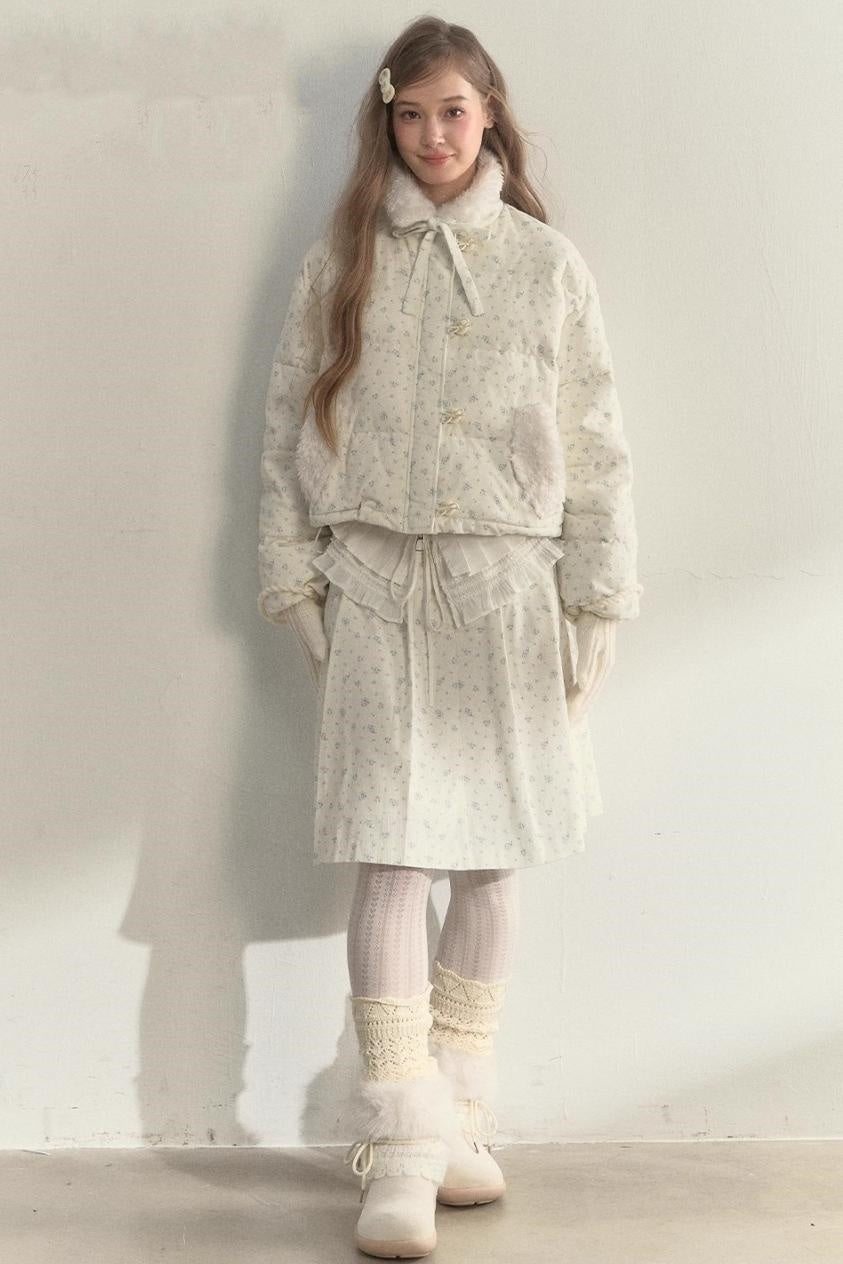 Floral Corduroy Pleated Jacket Set-Up