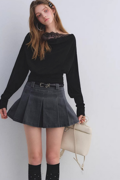 Off-Shoulder-Top mit Spitzeneinsatz
