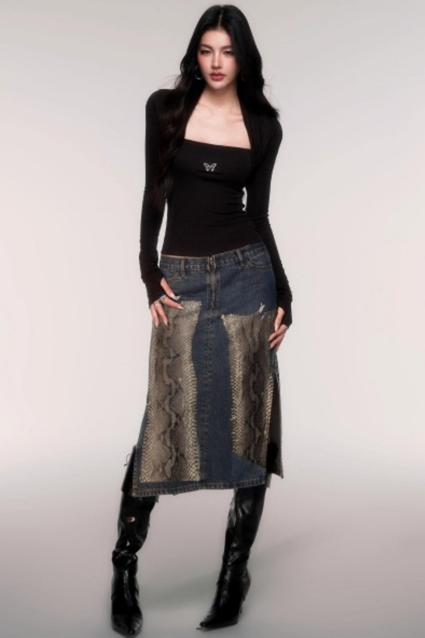 Slimming Fake Two Sleeve Knit Top