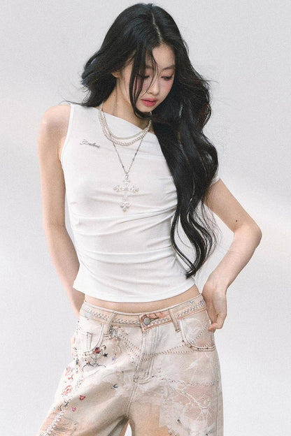 Shoulder-Baring Slim Crop T-Shirt