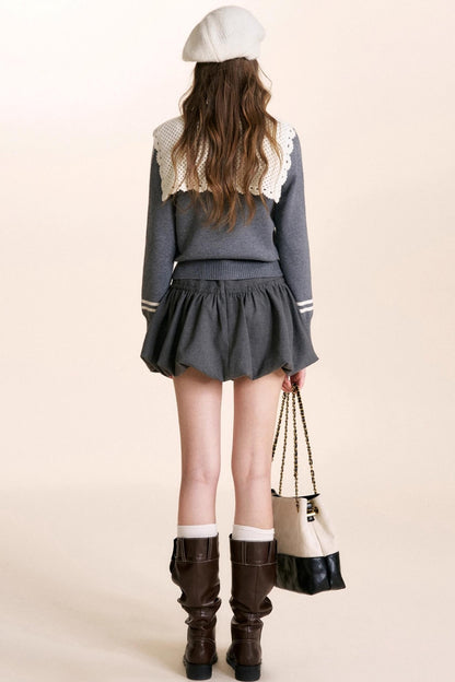 Navycore Crochet Lace-Up Cardigan