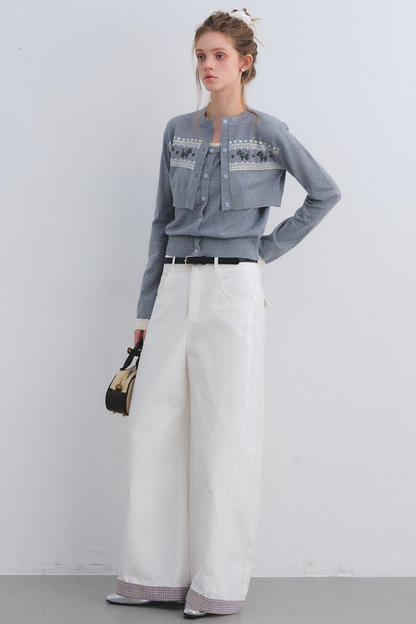 Gray Wool Knit Cardigan Set