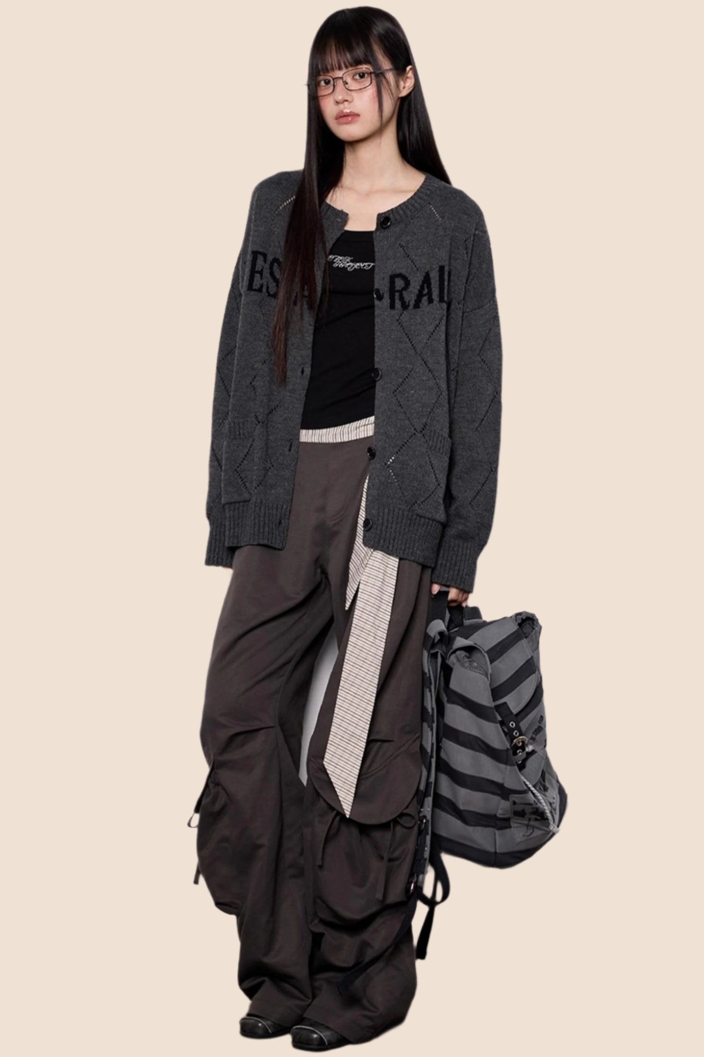 Cut-Out Monogram Casual Knit Cardigan