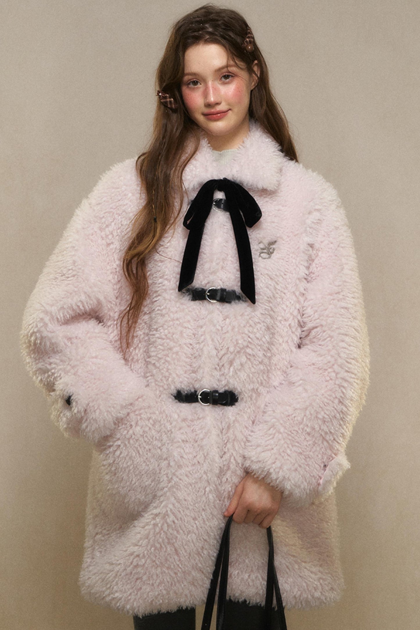 Woolen Lapel Fur Coat