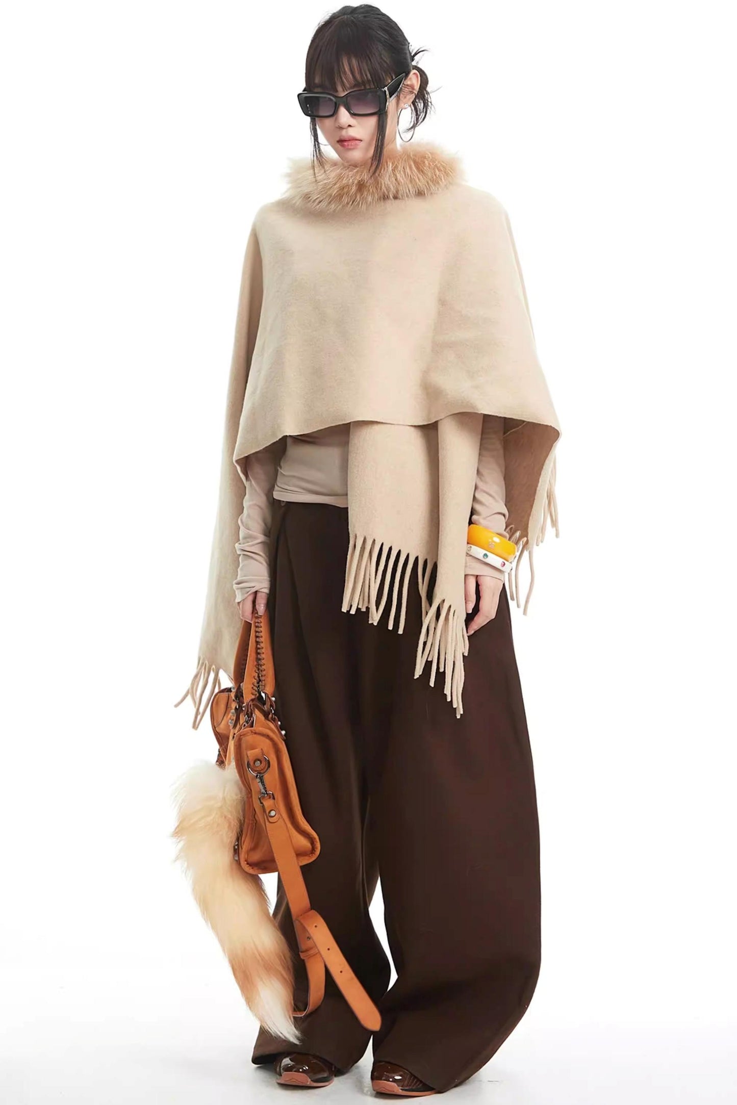 Khaki Fur Collar Knit Vest