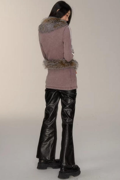 V-Neck Pinstripe Mid-Length Coat Set-Up