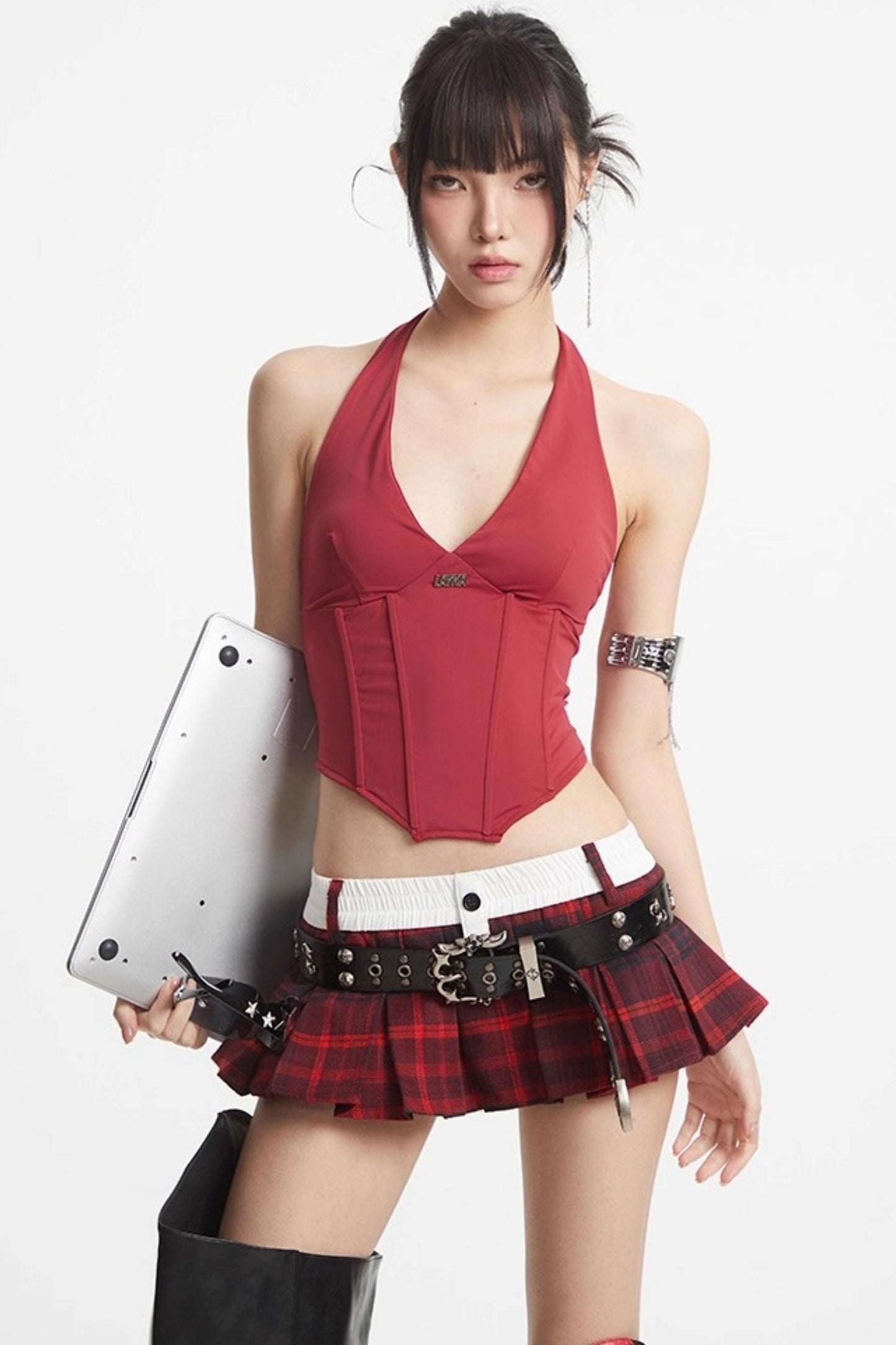 Puff Hem Sweet Plaid Mini Skirt