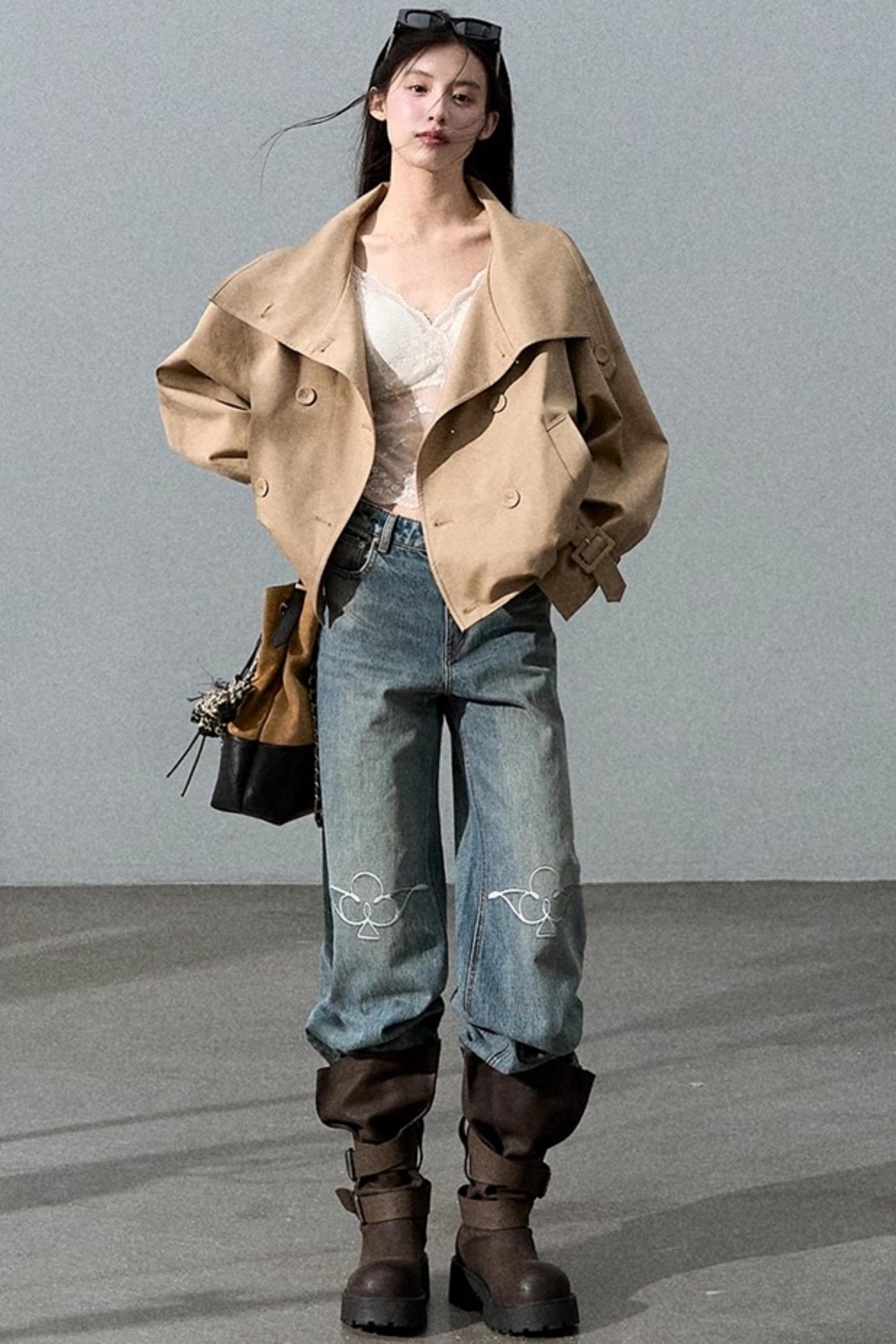 Vintage Burnt Flower Wide-Leg Jeans