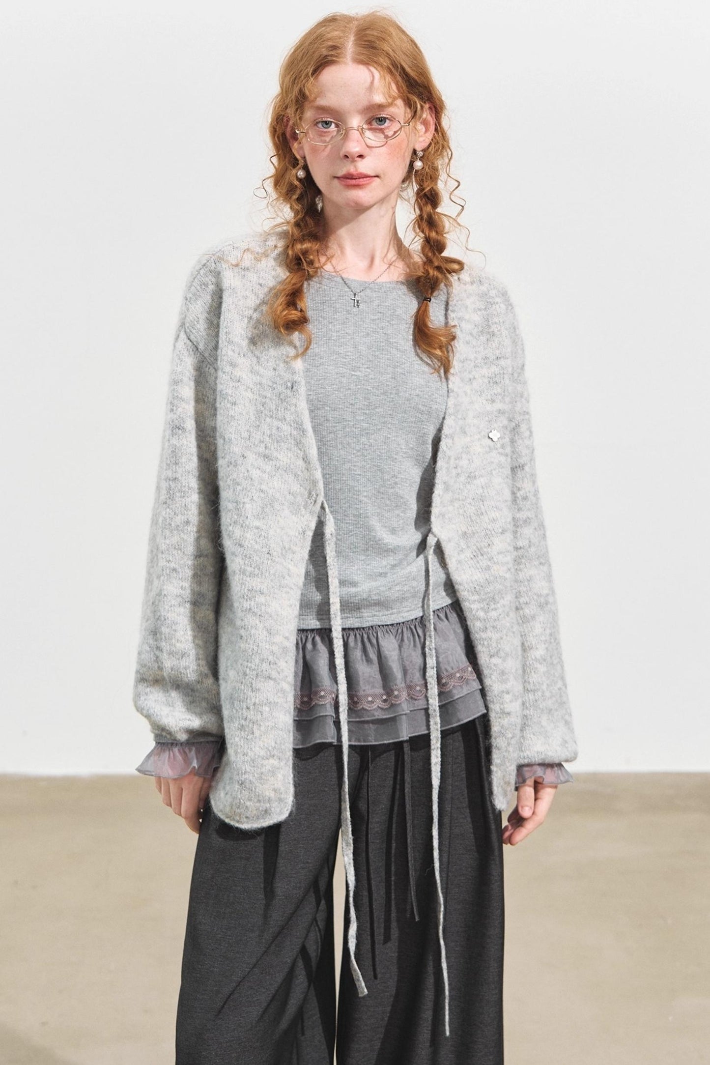 Double-Lace Raglan Sleeve Fleece Top