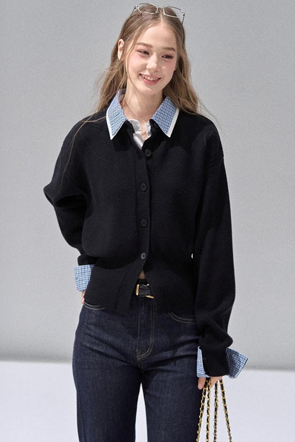 Fake Two Polo Lapel Sweater Skirt Set-Up