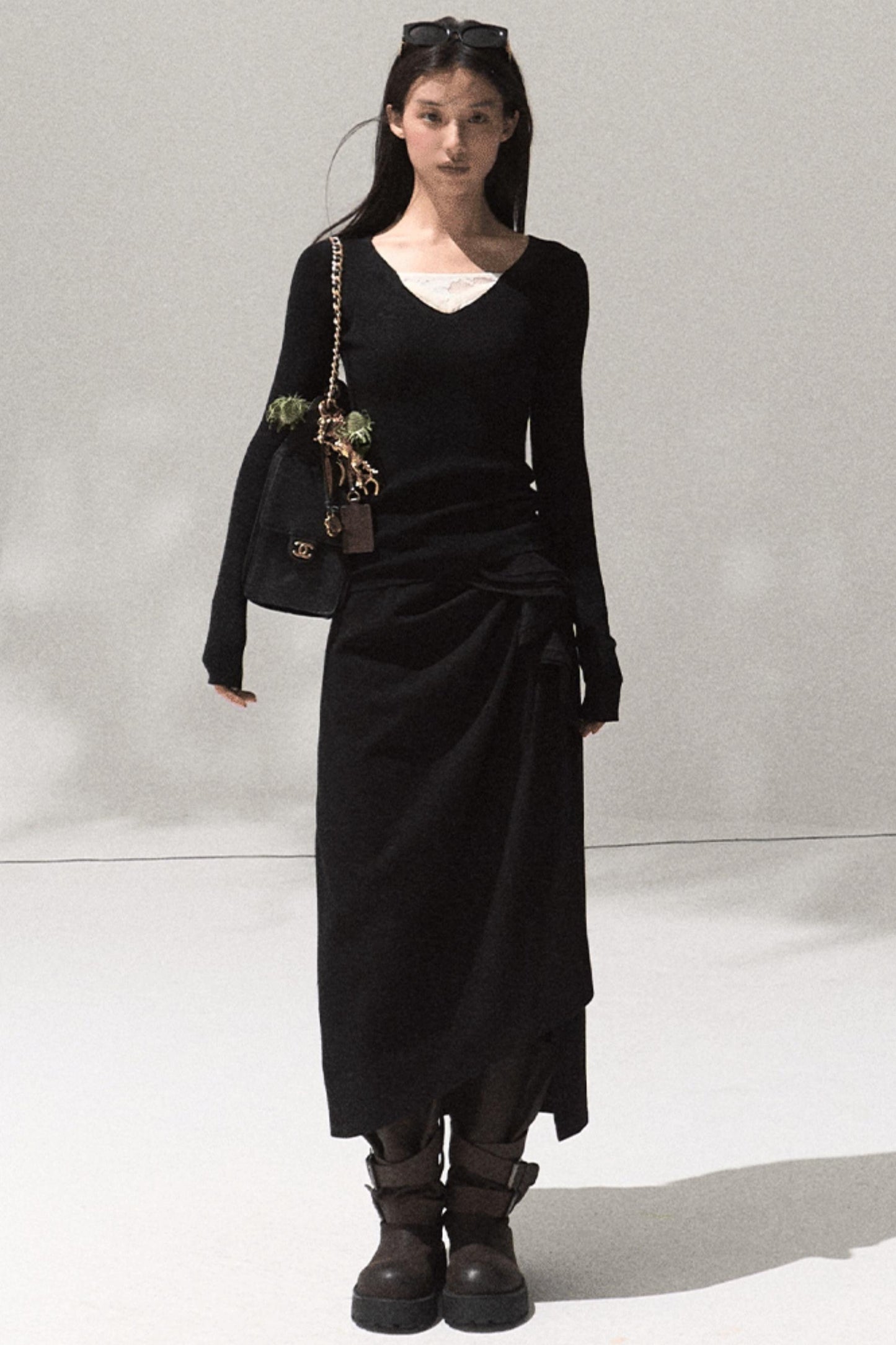 Green Oak Gray Pleated Skirt